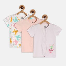 MINI KLUB Infant Girls Pack Of 3 Printed Cotton Open-Front Jhabla-image-87