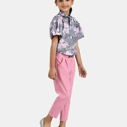 Peppermint Girls Peach-Coloured & Grey Printed Top with Trousers-image-42
