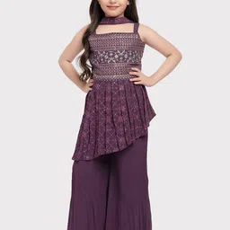 BETTY Girls Ethnic Motifs Embroidered Empire Thread Work Kurta with Sharara & Dupatta-image-84
