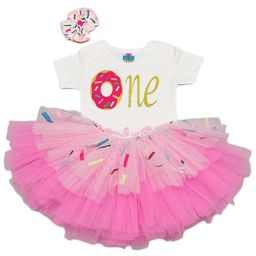 TINY MINY ME Girls Pink & White Embellished Body Suit With Skirt & Bow Hairband-image-100