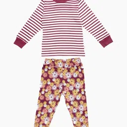 Nino Bambino Kids Multicoloured & Magenta Striped Organic Cotton T-shirt with Pyjamas-image-17