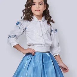 Peppermint Girls Self Design Tie Up Neck Embroidered Top with Skirt-image-75