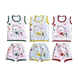 BAESD Kids Pack Of 3 Printed Round Neck Sleeveless Pure Cotton T-shirt With Shorts-100