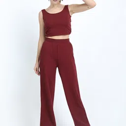 Tokyo Talkies Women Burgundy Crop Co-Ords-image-68