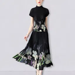 JC Collection Floral Printed Accordion Pleats Fit & Flare Top & Skirt-picture-11