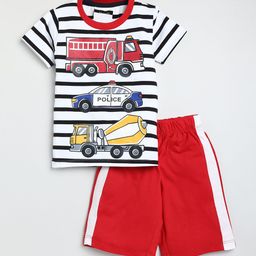 Lazy Shark Boys White & Red Printed T-shirt with Shorts-52