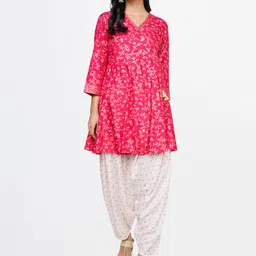 Global Desi Women Pink Ethnic Motifs Printed Angrakha Kurta with Dhoti Pants-image-70