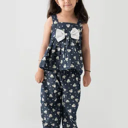 Little Musketeer Girls Blue Printed Top with Pyjamas Denim Coord Set-image-1