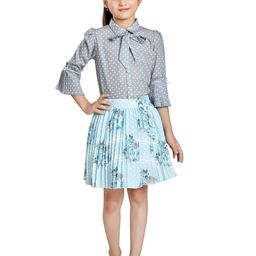 Peppermint Girls Polka Dots Printed Tie-Up Pure Cotton Top with Skirt-picture-1