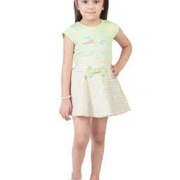 Tiny Girl Girls Green Printed Cotton Top with Skirt Clothing Set-image-87