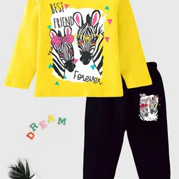 KUCHIPOO Girls Conversational Printed Long Sleeves Cotton T-shirt With Jogger-image-13
