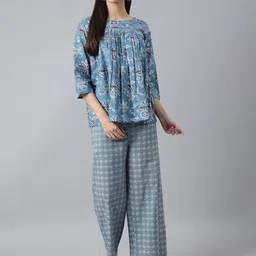 Negen Printed Pure Cotton Top With Palazzo-10