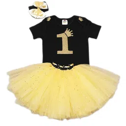 TINY MINY ME Girls Black & Yellow Printed T-shirt with Skirt-image-31
