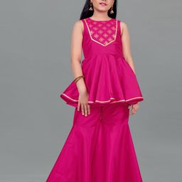 FASHION DREAM Girls Ethnic Motifs Yoke Design Gotta Patti Kurta with Sharara-image-10