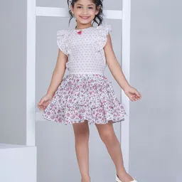 Peppermint Girls Printed Flutter Sleeves Top with Skirt-picture-4