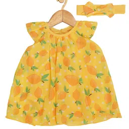 Creative Kids Girls Yellow & Green Printed Top with Hairband-image-87