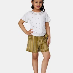 Peppermint Girls Olive Green & White Top with Shorts-image-42