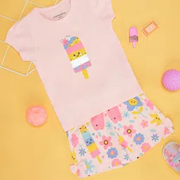 Pantaloons Baby Girls Printed Round Neck Short Sleeves Pure Cotton T-shirt & Shorts-picture-16
