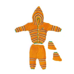 Superminis Kids Orange & Red Striped Shirt with Trousers & Mittens-34