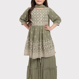 BETTY Girls Ethnic Motifs Embroidered Empire Sequinned Kurta with Sharara & Dupatta-image-58