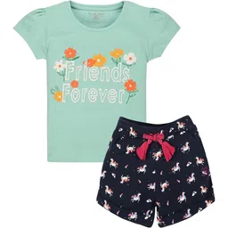 PLUM TREE Girls Printed Pure Cotton T-shirt with Shorts-image-80