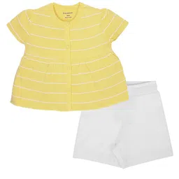 My Milestones Infant Girls Striped Pure Cotton Round Neck Top with Shorts Clothing Set-39
