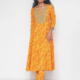 Global Desi Bandhani Printed Thread Work Kurta with Trousers-13