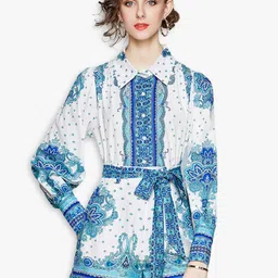 JC Collection Women Blue & White Printed Shirt with Shorts-picture-10