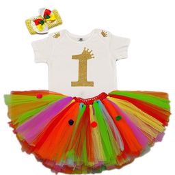 TINY MINY ME Girls White & Multicoloured Printed Top with Skirt-2