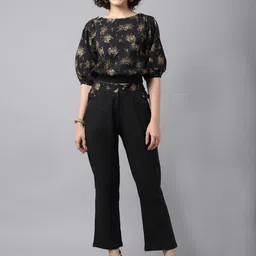 Tulsattva Black Printed Cotton Top With Trousers Co-ords-image-46