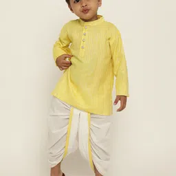 Stuffie Land Boys Striped Mandarin Collar Straight Kurta with Dhoti Pants-65
