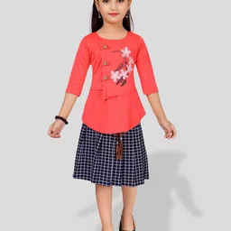 BAESD Girls Printed Pure Cotton Top With Skirt-image-45