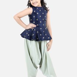 Fairies Forever Girls Navy Blue Ethnic Motifs Sequinned Peplum Top with Dhoti Pants-image-86