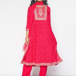 Global Desi Embroidered Kurta with Palazzos & With Dupatta-image-13
