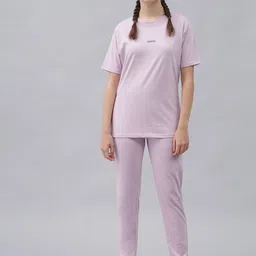 GRIFFEL Women Lavender Printed Pure Cotton T-shirt with Pyjamas-26