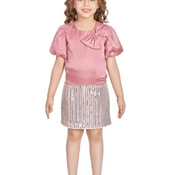 Peppermint Girls Round Neck Bow Detail Top with Skirt-image-16