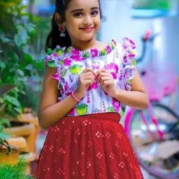 BAESD Girls Floral Printed Flutter Sleeves Ready to Wear Lehenga & Choli-image-48