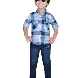 BAESD Boys Checked Shirt Collar Shirt With Trouser-image-11