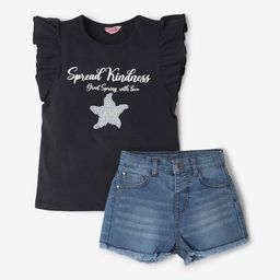R&B Girls Typography Printed Pure Cotton Top With Shorts-picture-24