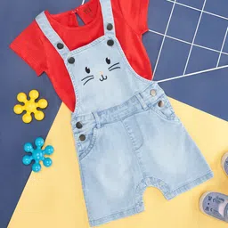 YU by Pantaloons Girls Printed Cotton Dungarees With T-Shirt-image-79