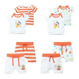JusCubs Infant Boys Pack Of 4 Printed Pure Cotton Top with Shorts-picture-19