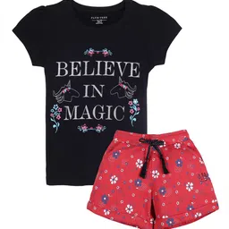 PLUM TREE Girls Printed Pure Cotton T-shirt with Shorts-image-81