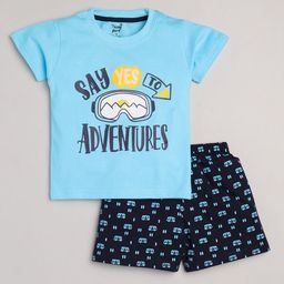 Toonyport Boys Blue & Navy Blue Printed Pure Cotton T-Shirt & Shorts Set-image-109