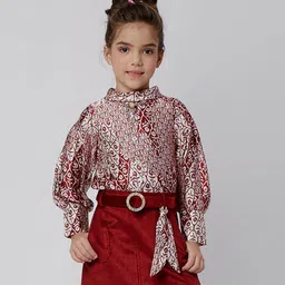 Peppermint Girls Abstract Printed Top with Skirt-image-33