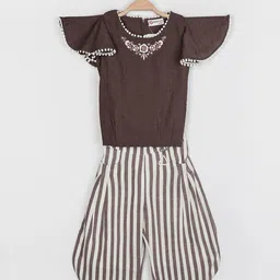 Peppermint Girls Brown Lace Top with Dhoti Pants-image-23