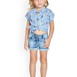 Peppermint Girls Blue & White Printed Shirt with Shorts-image-48