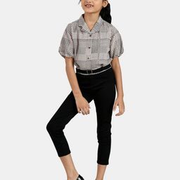 Peppermint Girls Pink & Black Printed Shirt with Trousers-image-78