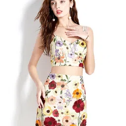 JC Collection Floral Printed Sleeveless Crop Top with Skirt Co-Ords-image-26
