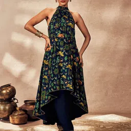 Masaba Rhapsody Tropical Printed Halter Neck Tunic with Trousers-image-57