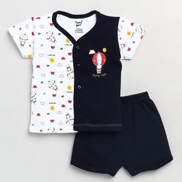 Toonyport Unisex Kids Navy Blue & White Printed T-shirt with Shorts-image-35